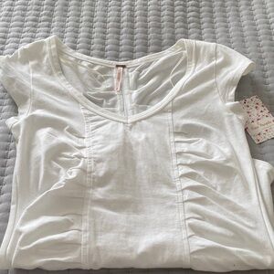 Free People Cream V-Neck Ruched Blouse